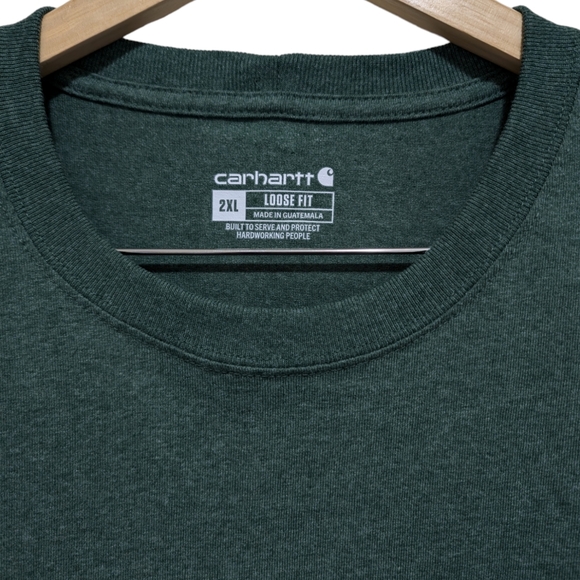 Carhartt Heather Green Cotton Crew Neck Logo Pocket T Shirt Mens Loose Fit 2XL - Picture 4 of 6